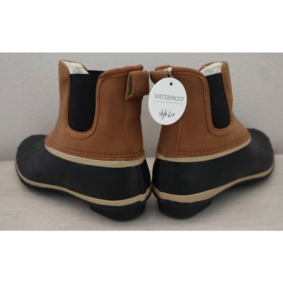 Style & Co. Womens 10M Chestnut Brown Harlii PU Leather Pull-On Ankle Duck Boots - Picture 11 of 13